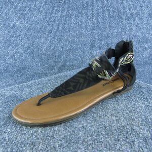 Minnetonka‎ Antigua Women T-Strap Sandal Shoes Size 8 Medium Black Leather